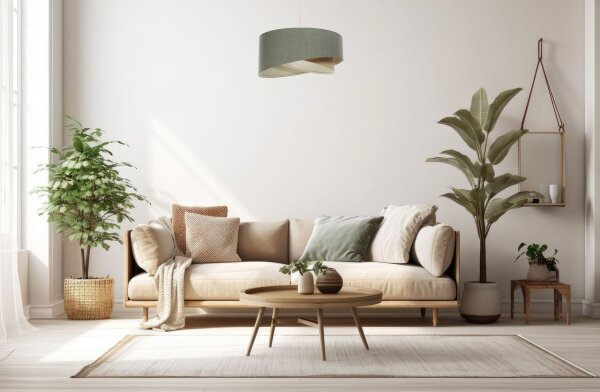 Lampe à suspendre Boho Vert Beige E27 ronde Ø 45 cm Tissu Moderne