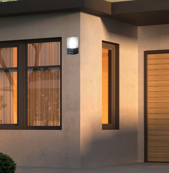 Lampe dextérieur Mur Détecteur de mouvement IP44 Gris Blanc Carré E27