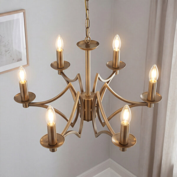 Lustre salle à manger Ø 56 cm en laiton antique 6 branches E14