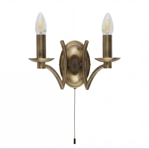 Applique murale avec interrupteur E14 en laiton antique 2 flammes