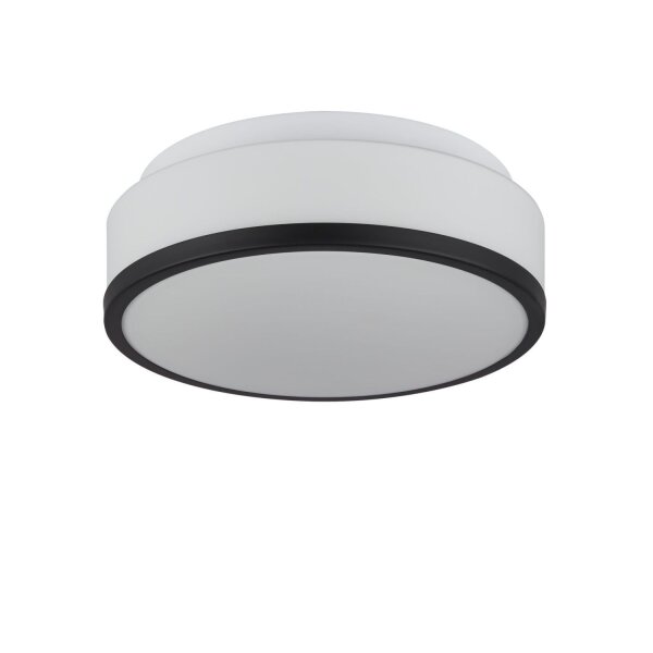 Plafonnier rond salle de bain Ø 29 cm verre blanc noir anti-éblouissement