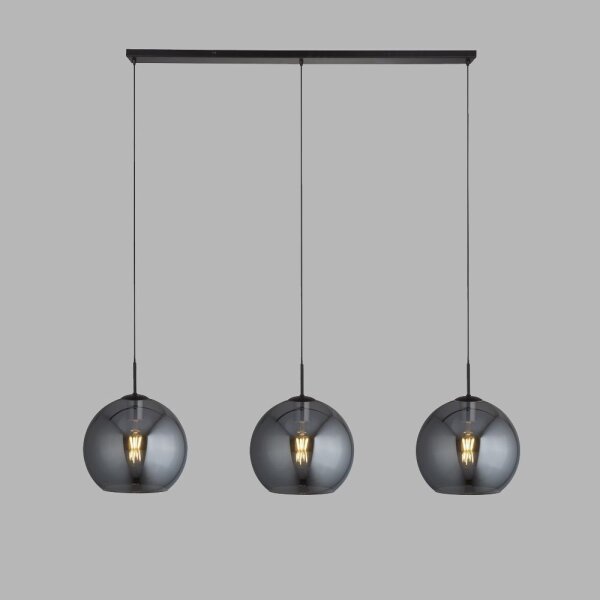 Suspension à 3 flammes E27 noir gris fumé L : 146 cm