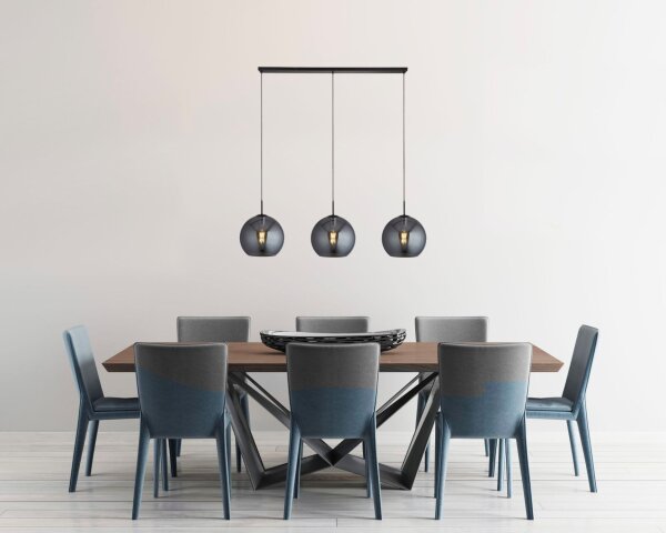 Suspension à 3 flammes E27 noir gris fumé L : 146 cm