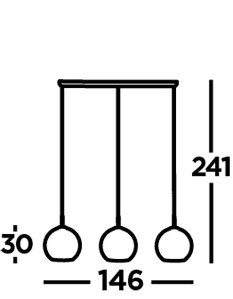 Suspension à 3 flammes E27 noir gris fumé L : 146 cm