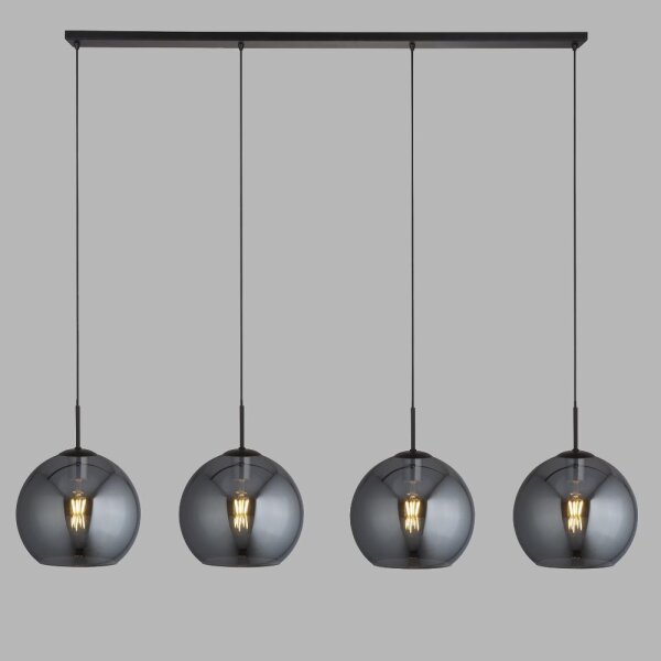 Lampe à suspendre 4 flammes noir gris fumé E27 verre rétro