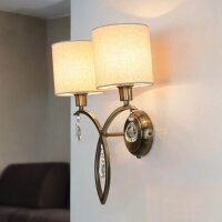 Applique murale 2 flammes en laiton antique naturel E14...