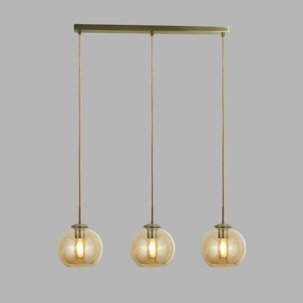 Suspension à 3 flammes en laiton antique ambre E27