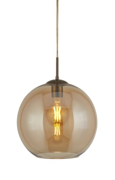 Lampe à suspendre verre en ambre laiton antique E27 Ø 25 cm