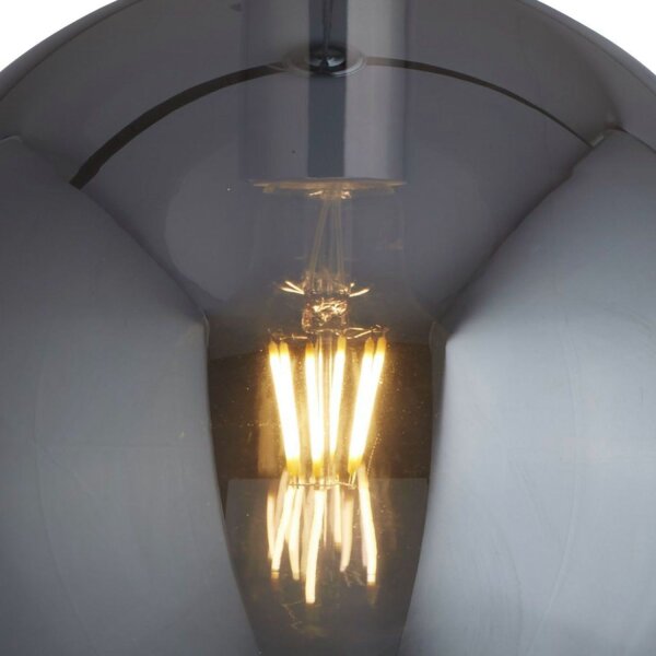Lampe à suspendre E27 D : 25 cm Chrome Gris fumé Verre Métal