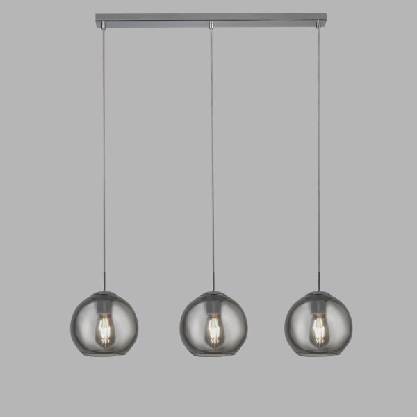 Lampe à suspendre 3 flammes chrome gris fumé E27 verre métal