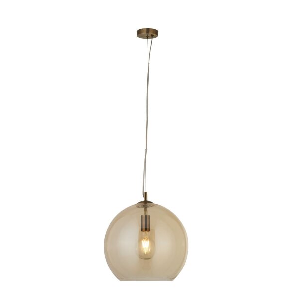 Lampe à suspendre verre rond Ø 35 cm E27 en laiton antique ambre