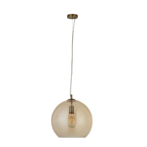 Lampe à suspendre verre rond Ø 35 cm E27 en laiton antique ambre