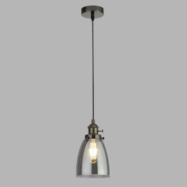Lampe à suspendre E27 Ø 14 cm Noir Gris Verre fumé étroit