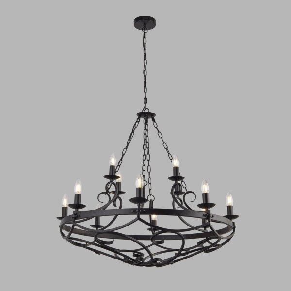 Lustre fer forgé Ø 89 cm Noir Rustique 12x E14