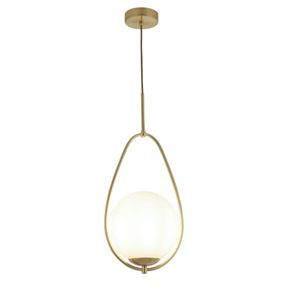 Suspension E27 en or blanc verre métal Art Nouveau