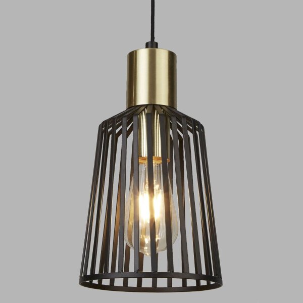 Suspension E27 Ø 16 cm en noir laiton métal