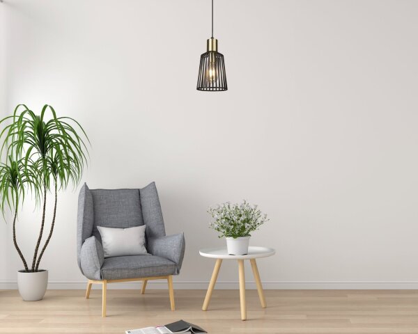 Suspension E27 Ø 16 cm en noir laiton métal