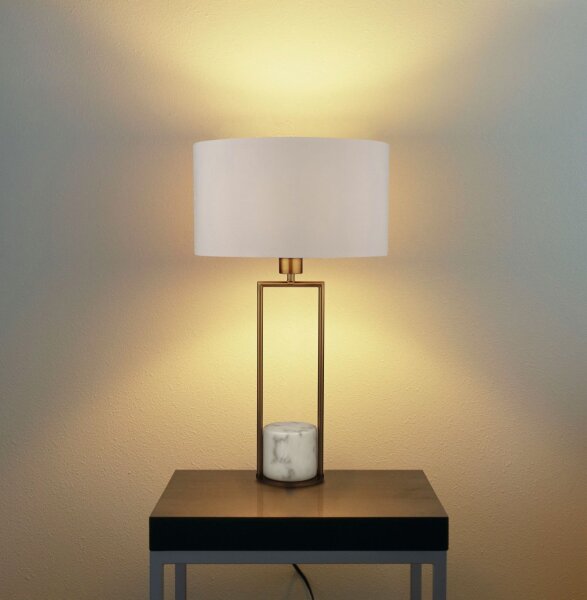 Lampe de table en marbre socle H : 62 cm grand en or blanc E27