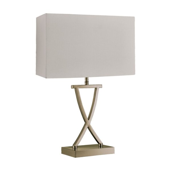 Lampe de table tissu métal H : 48, 5 cm en blanc laiton antique