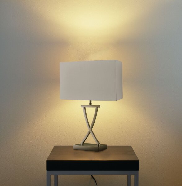 Lampe de table tissu métal H : 48, 5 cm en blanc laiton antique