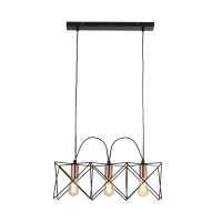 Lampe &agrave; suspendre 3 flammes E27 en noir cuivre L :...