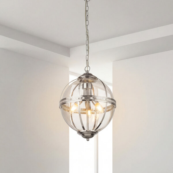 Lampe à suspendre ronde Ø 32 cm Art Nouveau Boule Abat-jour Chrome Clair