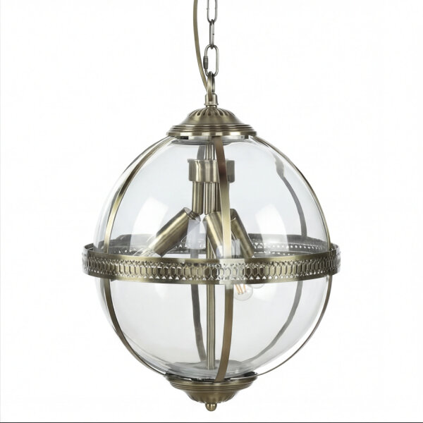 Suspension boule Ø 32 cm 3x E14 en laiton antique Art Nouveau