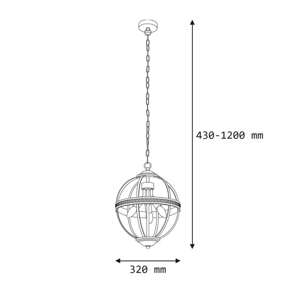 Suspension boule Ø 32 cm 3x E14 en laiton antique Art Nouveau