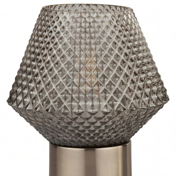 Lampe de table petite H : 17,5 cm Art Déco verre fumé métal