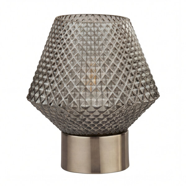 Lampe de table petite H : 17,5 cm Art Déco verre fumé métal