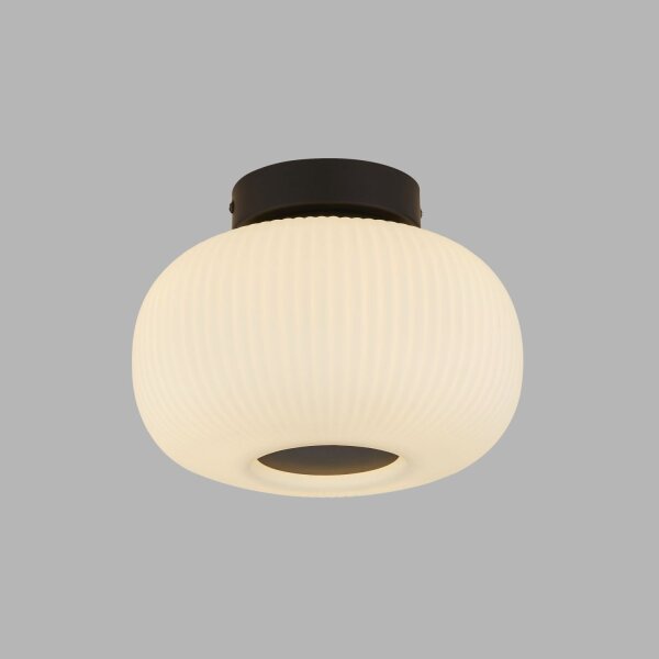 Plafonnier rond Ø 24 cm Noir Blanc Verre Métal E27