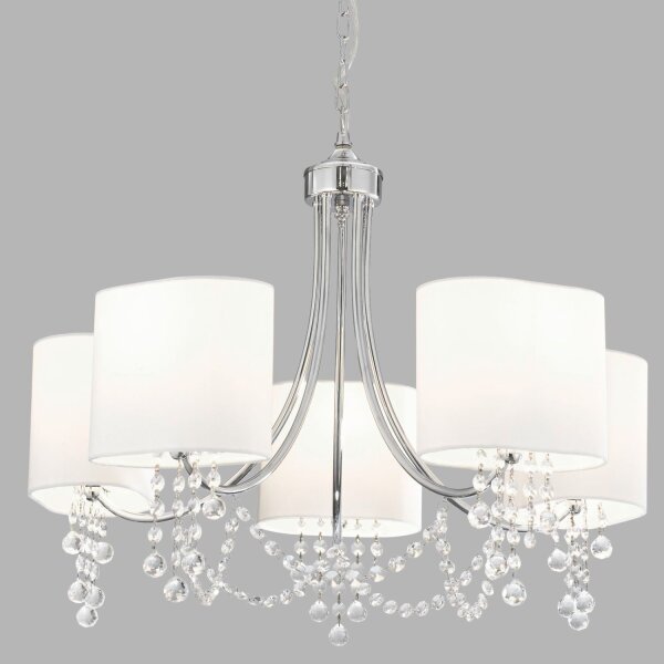 Lustre avec abat-jour 5x E14 Chrome Blanc Tissu Métal