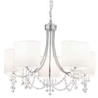 Lustre avec abat-jour 5x E14 Chrome Blanc Tissu Métal