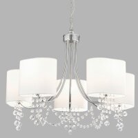 Lustre avec abat-jour 5x E14 Chrome Blanc Tissu Métal