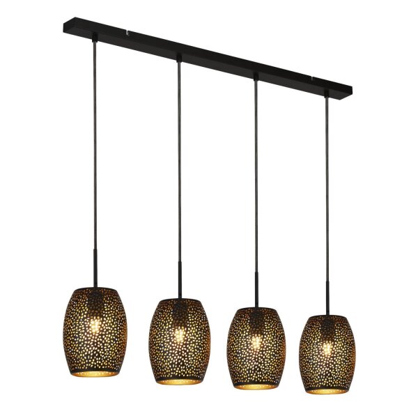 Lampe à suspendre métal 4 flammes noir or L : 90 cm E27