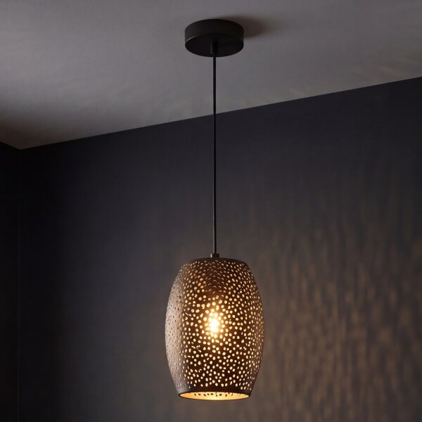 Lampe à suspendre noir or E27 Ø 15 cm étroit métal
