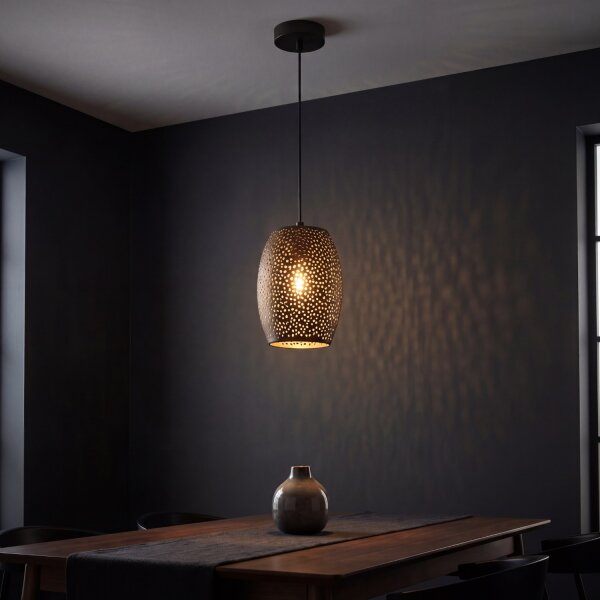 Lampe à suspendre noir or E27 Ø 15 cm étroit métal