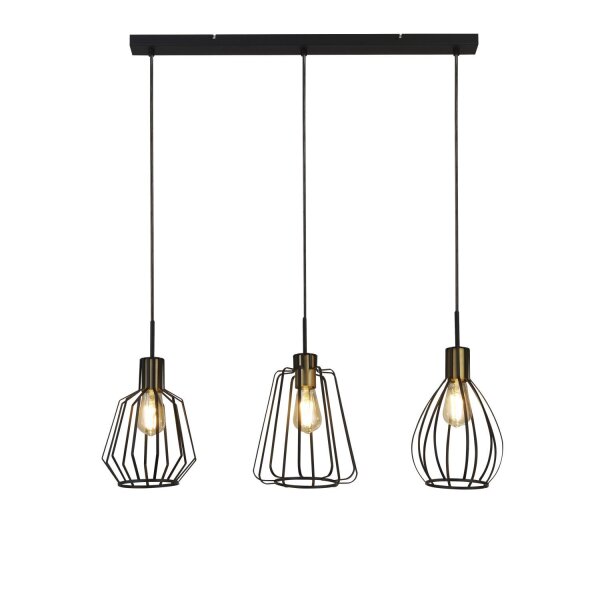 Lampe à suspendre à 3 flammes en noir laiton antique E27