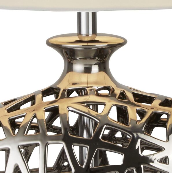 Lampe de table Chrome Blanc E27 57 cm Ø 36 cm Tissu Céramique