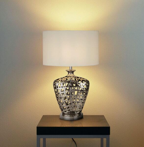 Lampe de table Chrome Blanc E27 57 cm Ø 36 cm Tissu Céramique