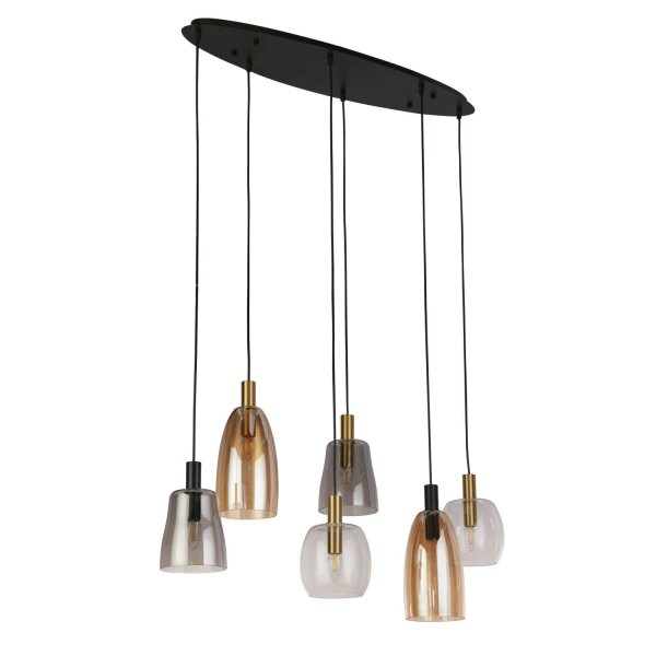 Lampe à suspendre 6 flammes E14 L : 95 cm Verre Métal Vintage