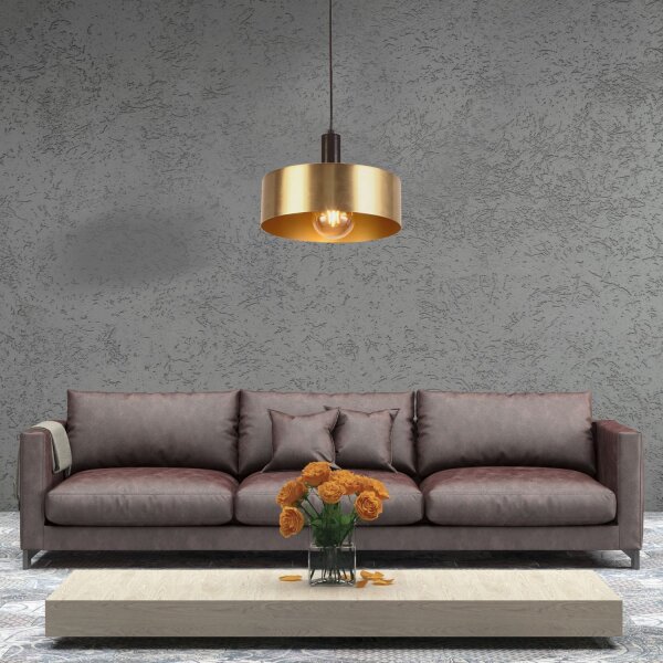 Suspension Or Noir D : 30 cm ronde Métal Moderne