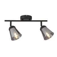 Plafonnier Noir Gris L : 50 cm 2x E14 Verre fumé...