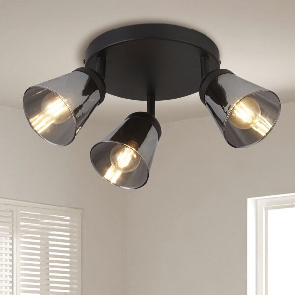 Plafonnier 3 flammes Ø 42 cm noir gris fumé E14