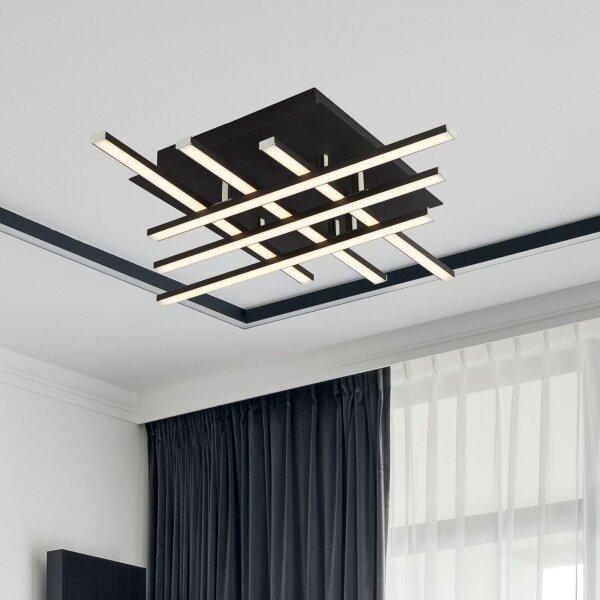 Plafonnier LED Métal L : 45,5 cm Noir Chrome 3000 K