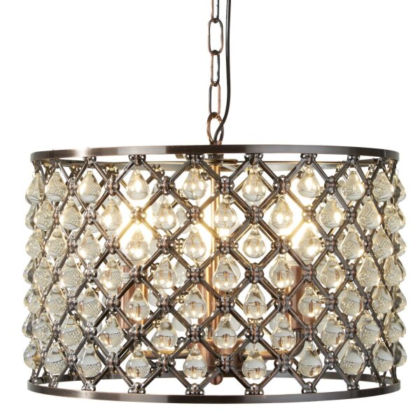 Suspension cristal Ø 38 cm 3x E14 en cuivre antique