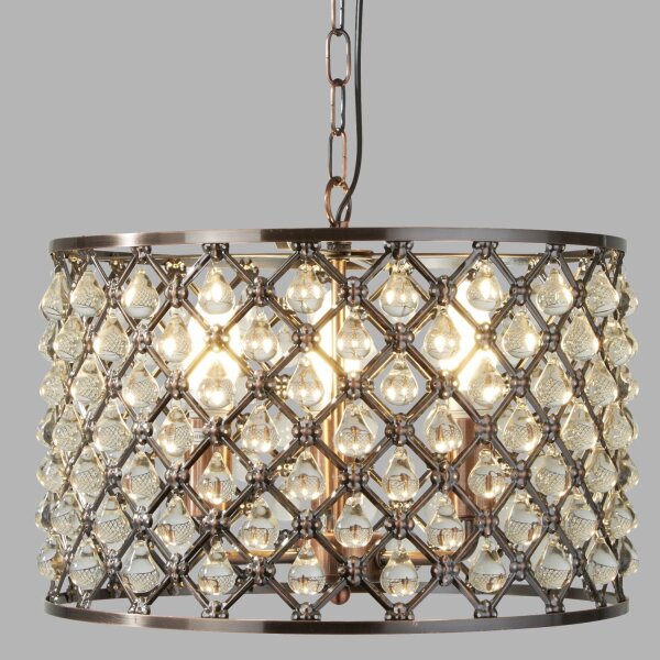 Suspension cristal Ø 38 cm 3x E14 en cuivre antique