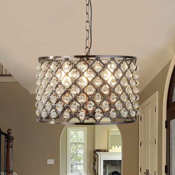 Suspension cristal Ø 38 cm 3x E14 en cuivre antique