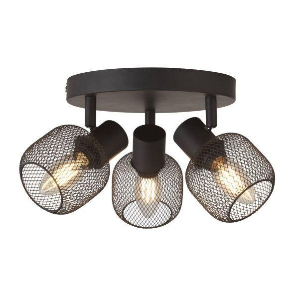 Plafonnier 3 flammes noir E14 D : 36 cm Métal