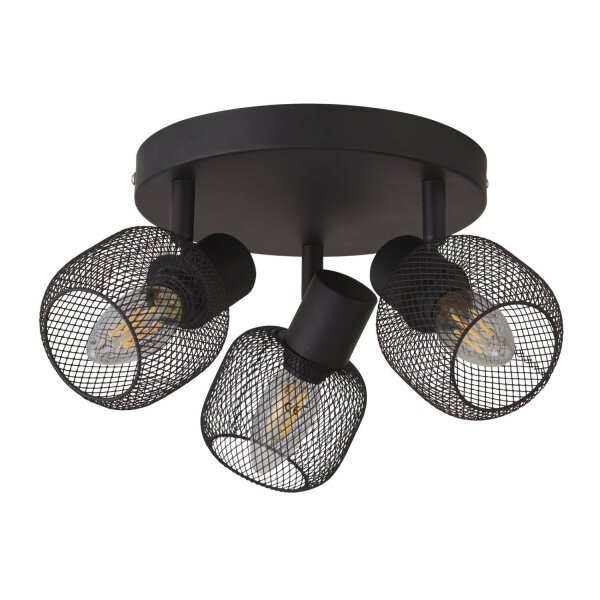 Plafonnier 3 flammes noir E14 D : 36 cm Métal
